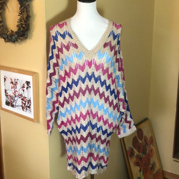 BISOU-BISOU Size Large OpenKnit Oversized Chevron V-Neck MISSONI Vibe $89 NEW - Picture 2 of 13